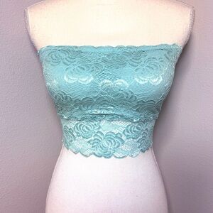 Itzon Light Turquoise Bandeau Strapless Lace Bra Top Women One Size